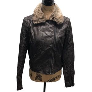 {Jou Jou} Juniors Full Zip Faux Leather Jacket with Faux Fur Collar